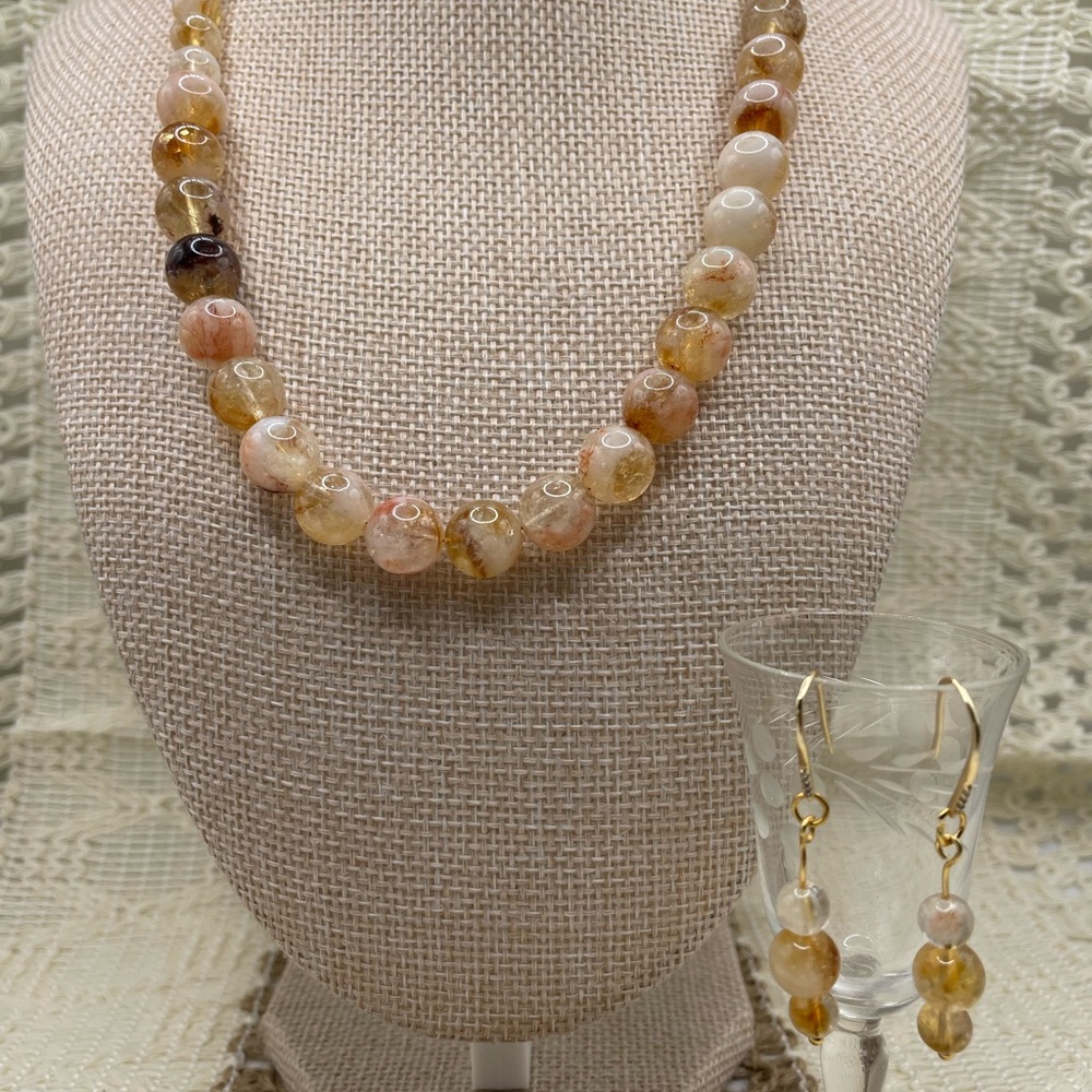 Citrine and Gold Necklace and Earrings Set in 14k